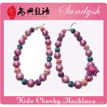 Hermana Jewelry Purple Bead Flower Hecho a mano Girls Bubblegum Chunky Necklace